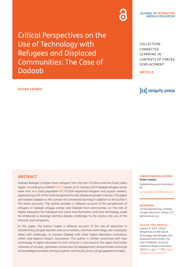 Critical Perspectives on the Use of Technology with Refugees and Displaced Communities: The Case of Dadaab